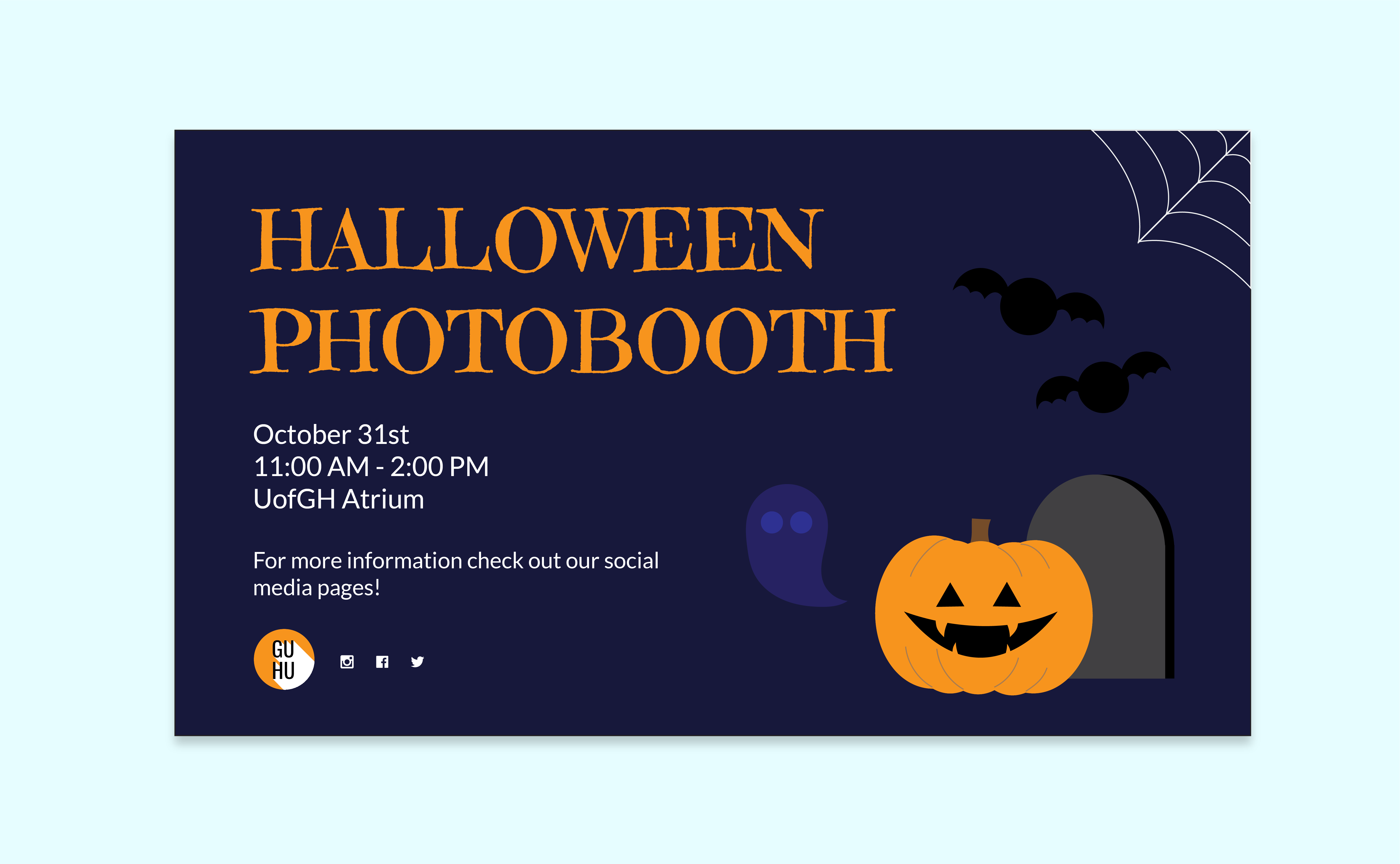 GuHu Media Society promotional screen graphic for Halloween Photobooth