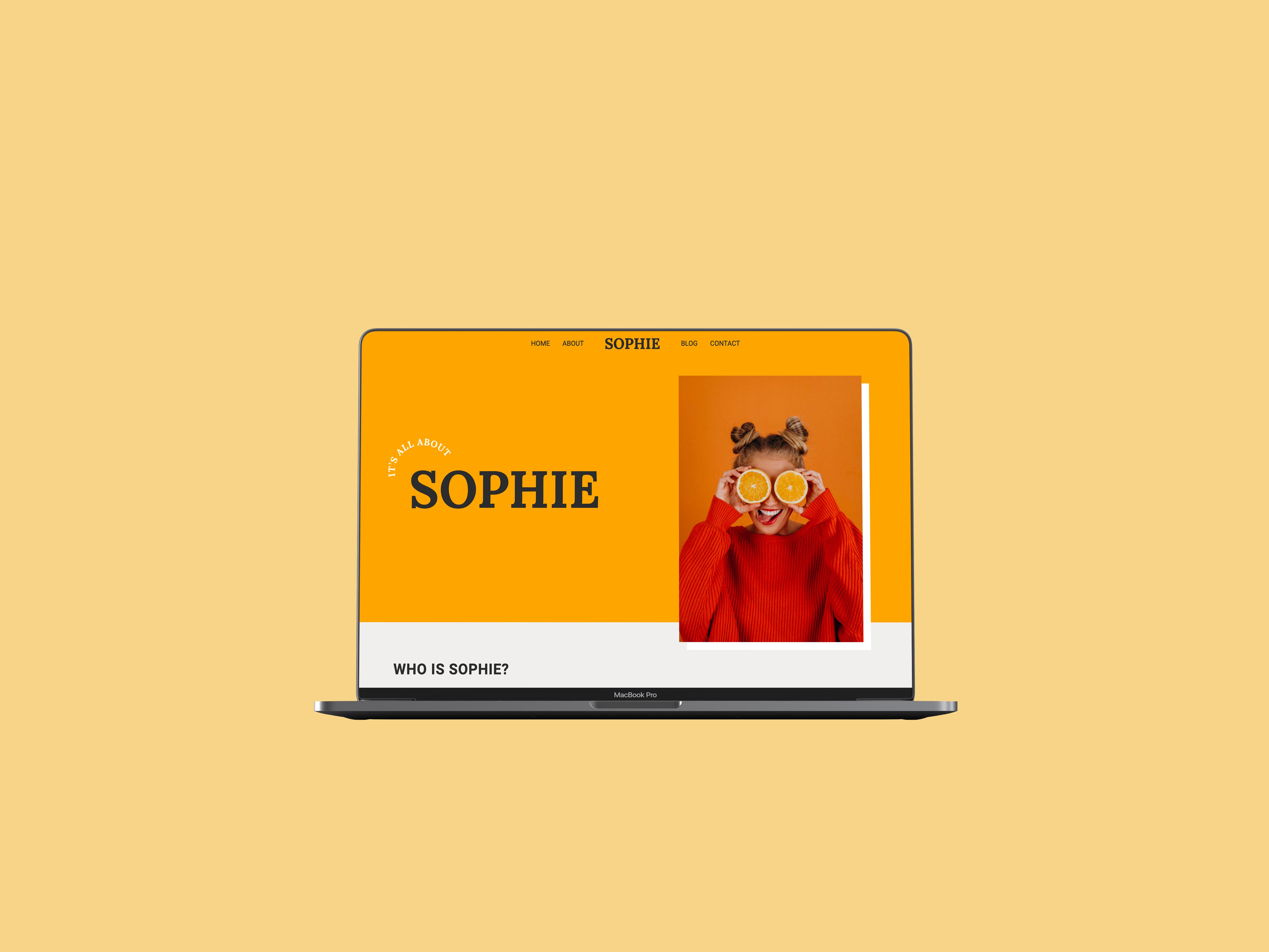 Sophie homepage on a MacBook screen