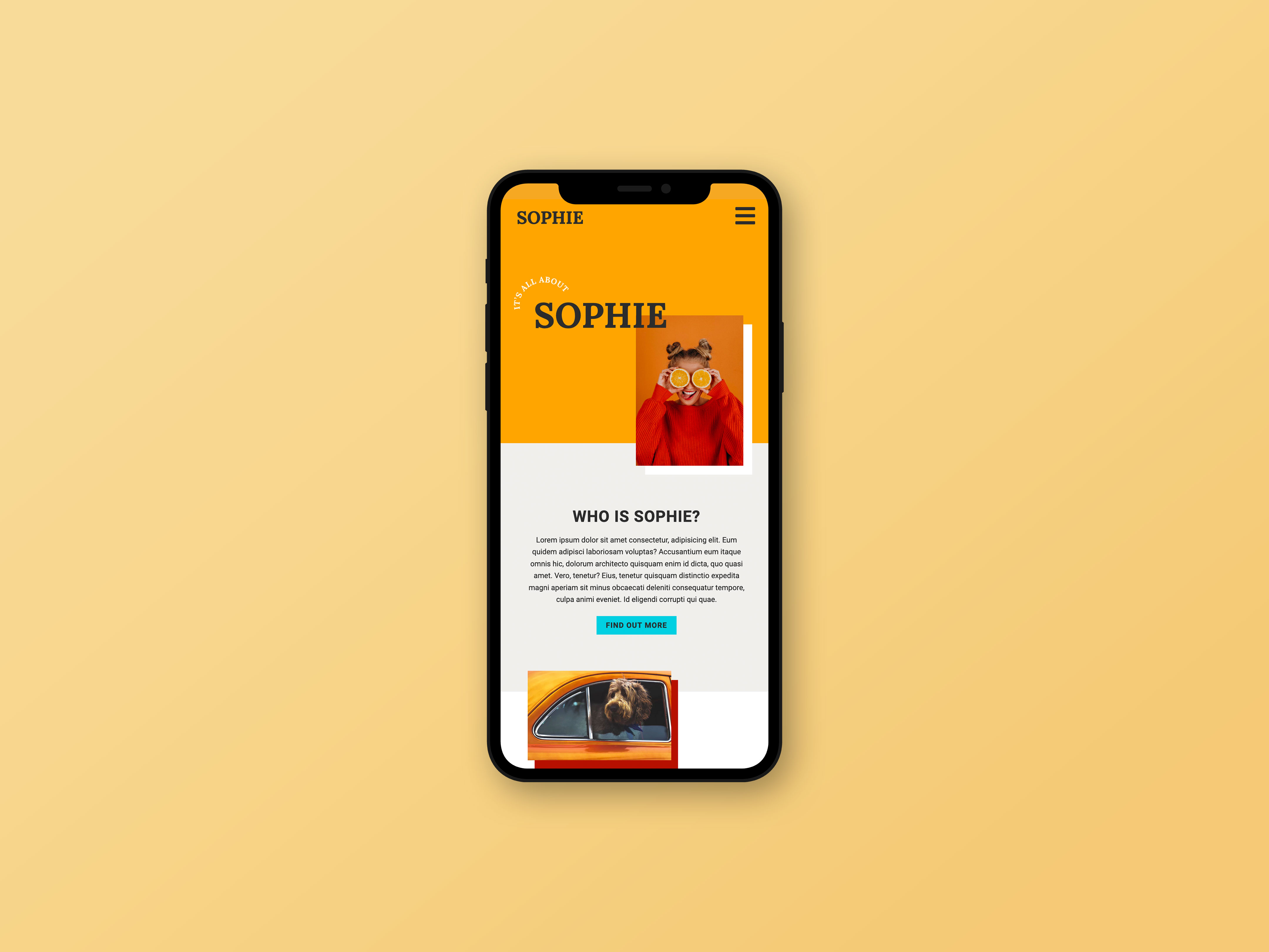 Sophie homepage on an iPhone screen